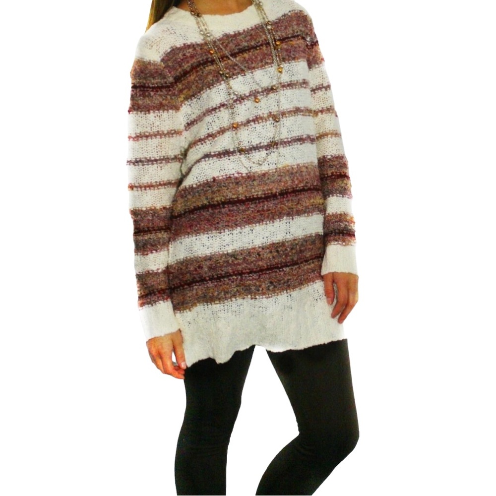 Cream and Burgundy / Maroon - Multi Color Stripe Sweater by Illa Illa Size S